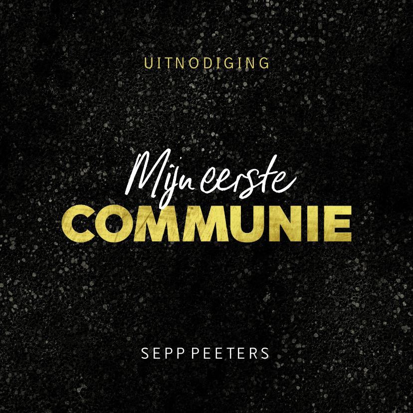 Communie uitnodiging jongen stoer spetters goud - Communiekaarten Communiekaarten - Communie uitnodiging jongen stoer spetters goud