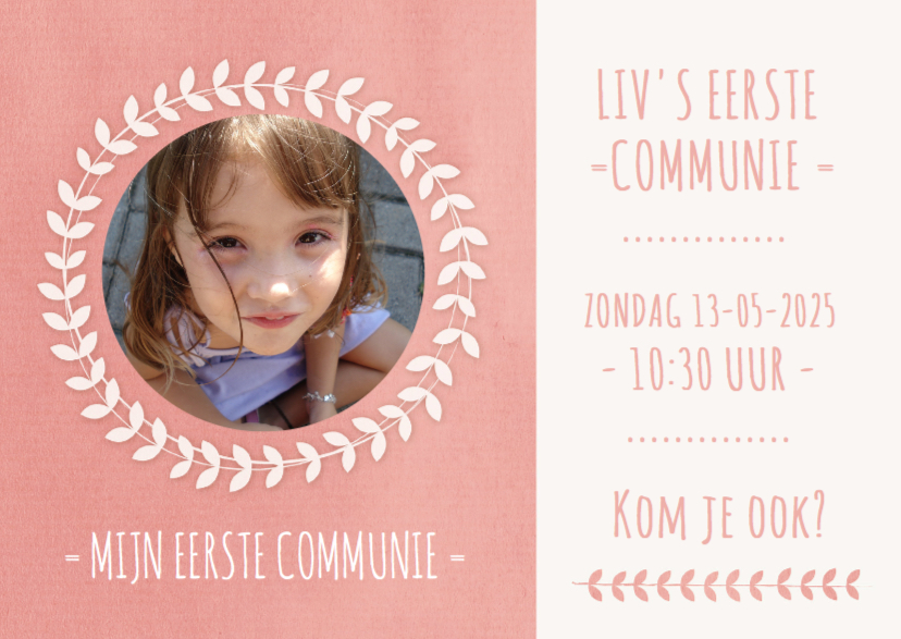 Communie uitnodiging krans foto - Communiekaarten Communiekaarten - Communie uitnodiging krans foto