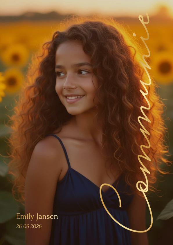 Communiekaarten - Communie uitnodiging stijlvol met grote foto en foliedruk