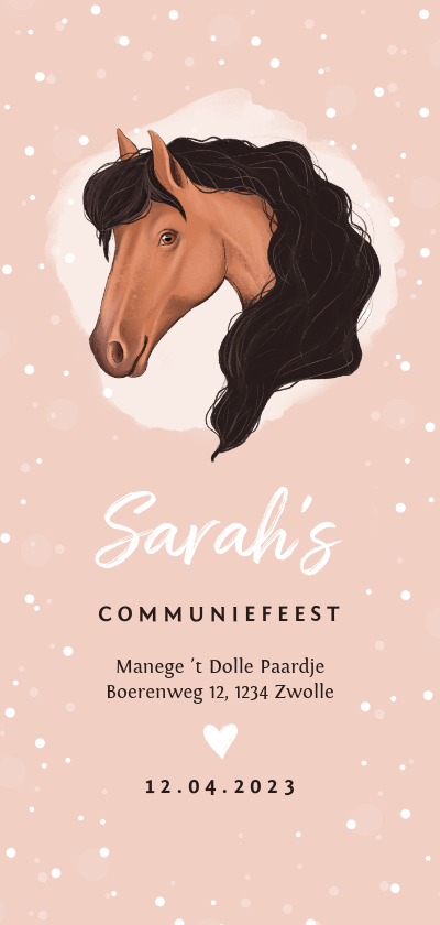 Communiekaarten - Communie uitnodiging thema paard roze
