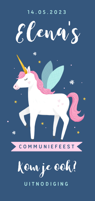 Communie uitnodiging unicorn eenhoorn feestje meisje - Communiekaarten Communiekaarten - Communie uitnodiging unicorn eenhoorn feestje meisje