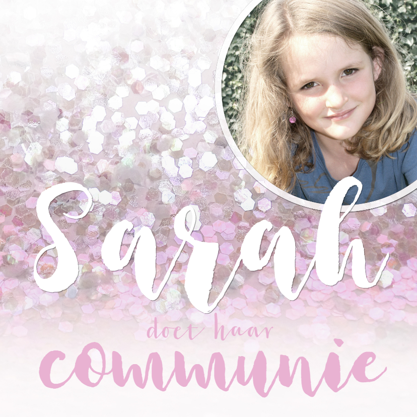 Communie vormsel glitter roze lief - Communiekaarten Communiekaarten - Communie vormsel glitter roze lief