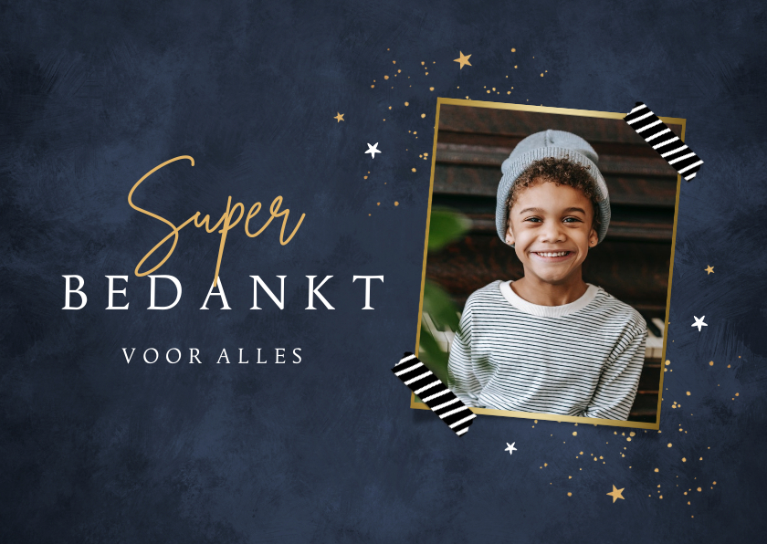 Communiekaarten - Communiefeest bedankkaart sterretjes goud foto