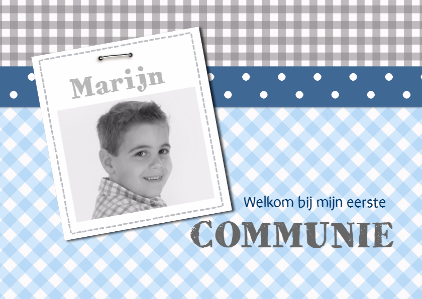 Communiekaart blauw grijs met foto - Communiekaarten Communiekaarten - Communiekaart blauw grijs met foto
