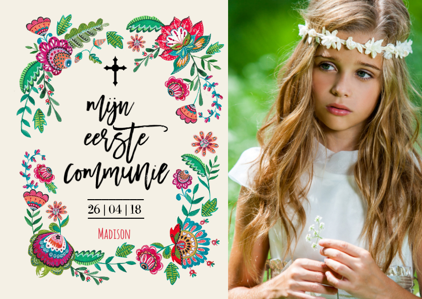 Communiekaart bloemen hip - Communiekaarten Communiekaarten - Communiekaart bloemen hip