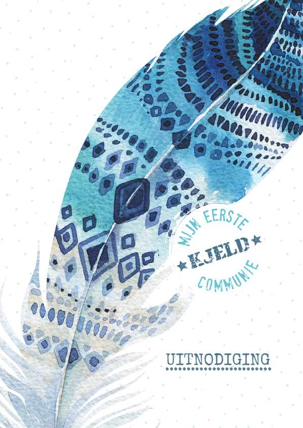 Communiekaart Boho veer indigo-aqua - Communiekaarten Communiekaarten - Communiekaart Boho veer indigo-aqua