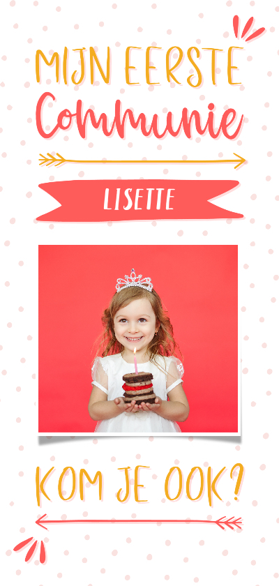 Communiekaart confetti en typografisch met eigen foto - Communiekaarten Communiekaarten - Communiekaart confetti en typografisch met eigen foto