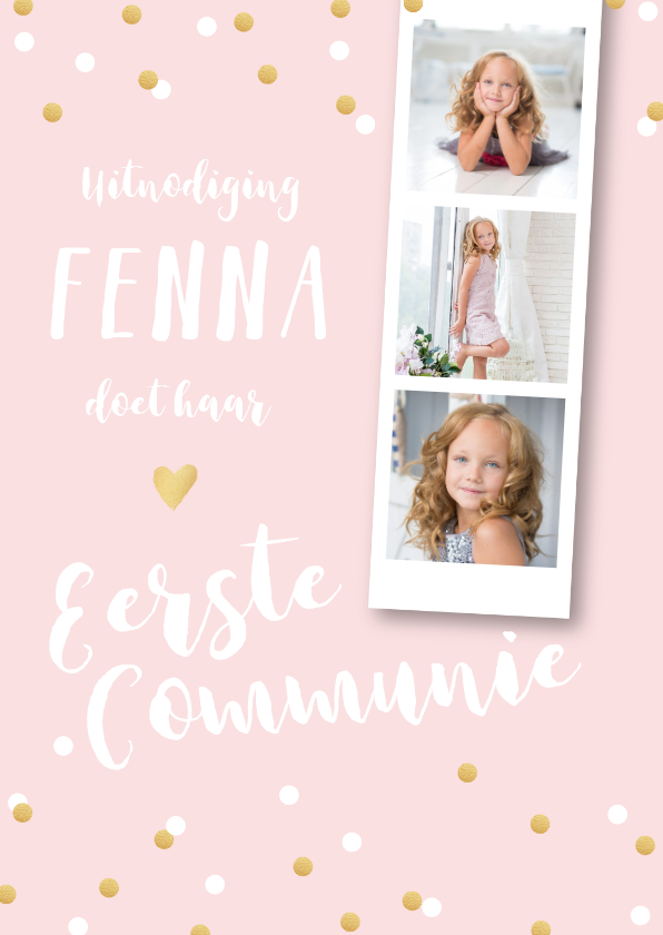 Communiekaart fotostrip confetti pastel - Communiekaarten Communiekaarten - Communiekaart fotostrip confetti pastel