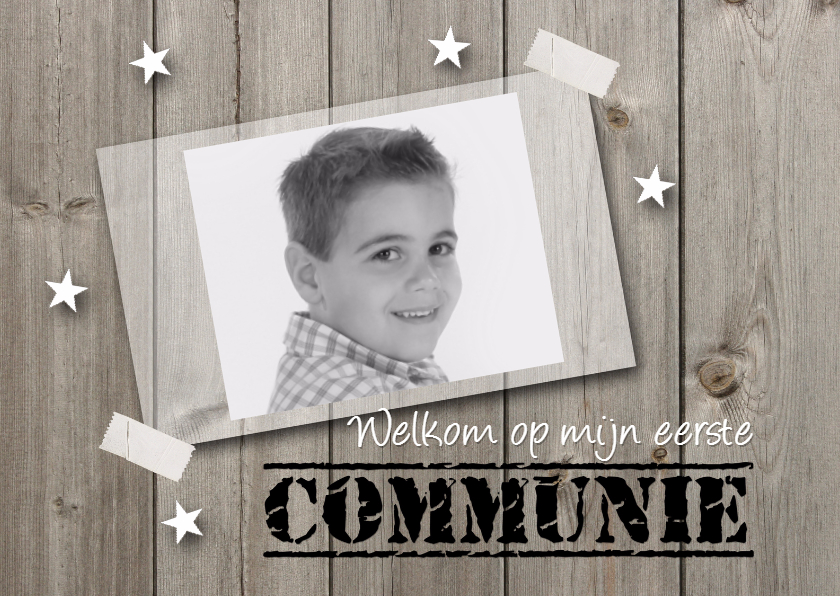 Communiekaart hout met foto - Communiekaarten Communiekaarten - Communiekaart hout met foto