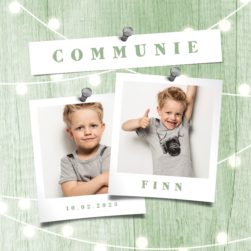 Communiekaarten - Communiekaart houtlook groen lampjes met foto