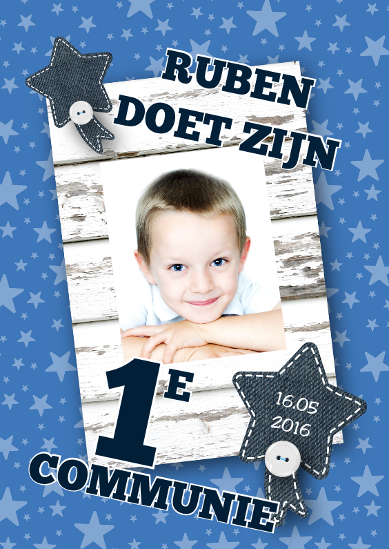 Communiekaart jongen sterren hout - Communiekaarten Communiekaarten - Communiekaart jongen sterren hout
