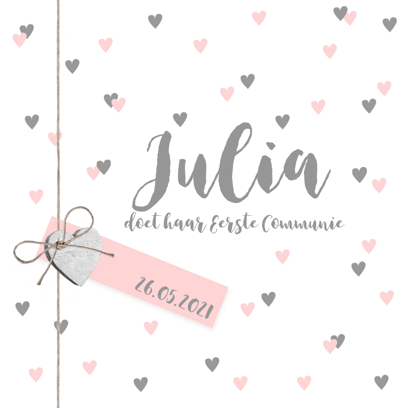 Communiekaarten - Communiekaart lief hartjes label