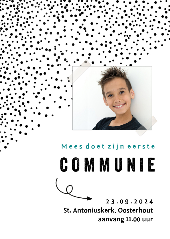 Communiekaarten - Communiekaart met foto en kleine zwarte stipjes