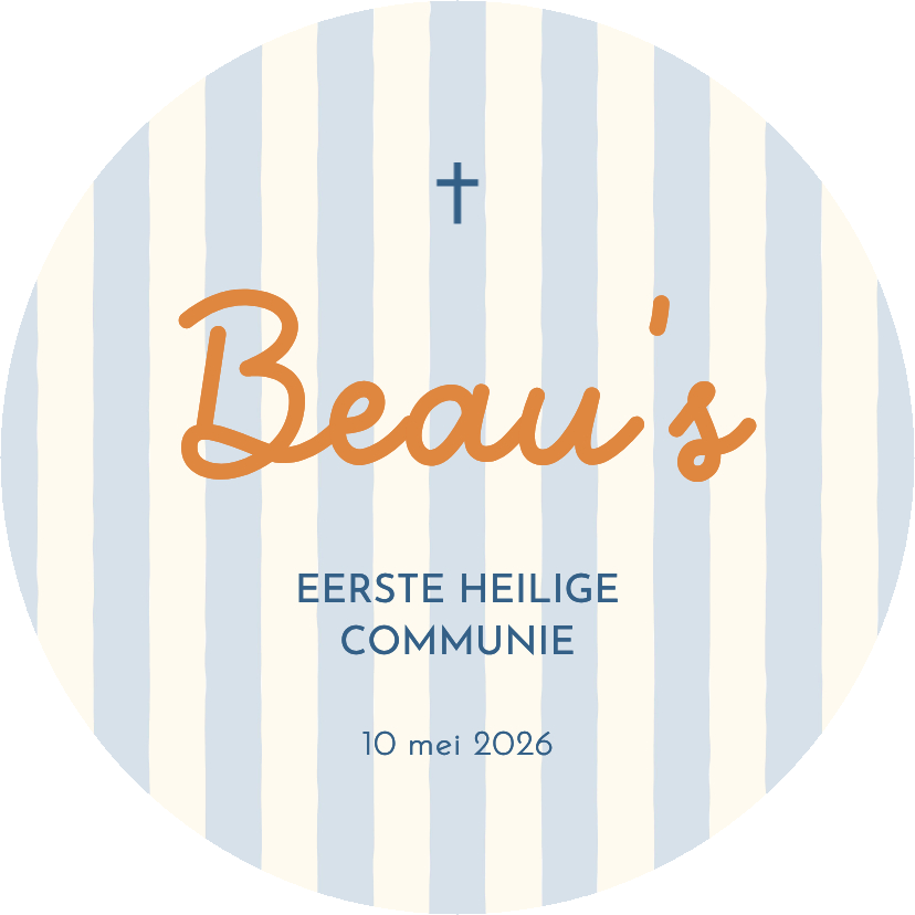 Communiekaarten - Communiekaart rond met hippe strepen en grote naam