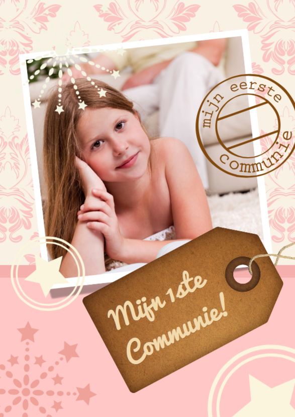 Communiekaart roze Label Stempel - Communiekaarten Communiekaarten - Communiekaart roze Label Stempel