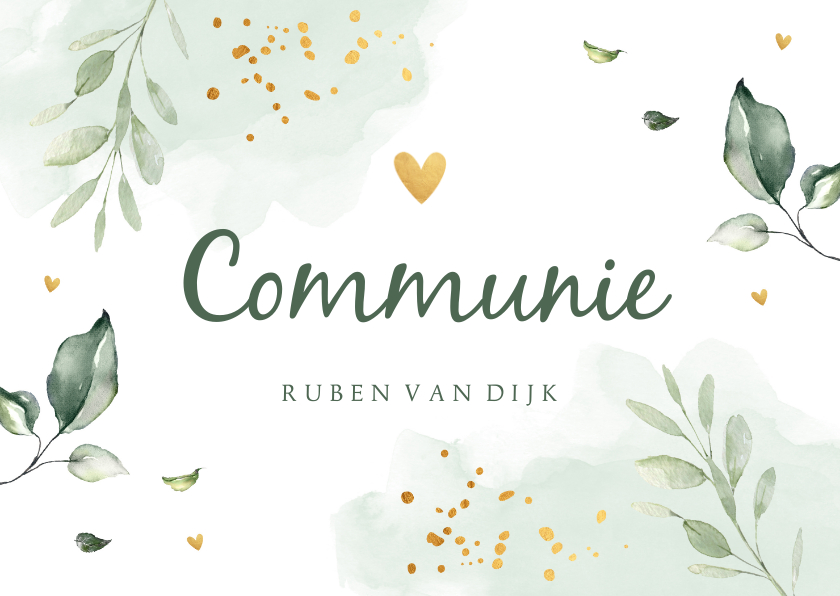 Communiekaart waterverf groen goudlook - Communiekaarten Communiekaarten - Communiekaart waterverf groen goudlook