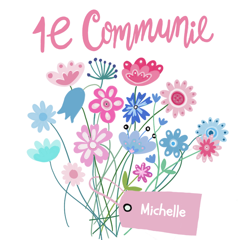 Eerste communie bloemen label - Communiekaarten Communiekaarten - Eerste communie bloemen label