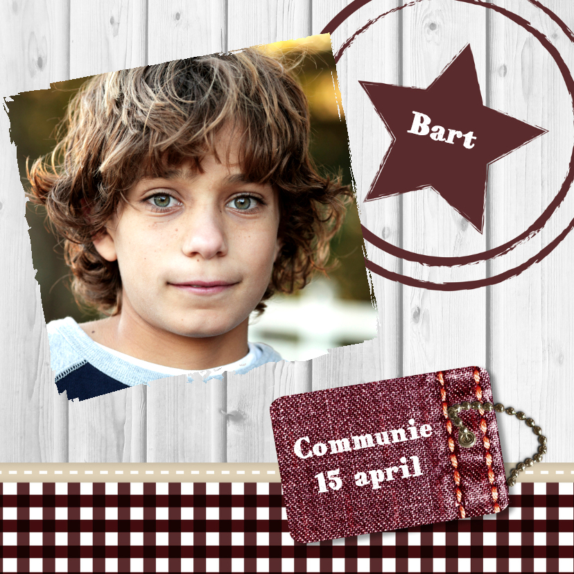Hout met Label Communie Boy - BK - Communiekaarten Communiekaarten - Hout met Label Communie Boy - BK