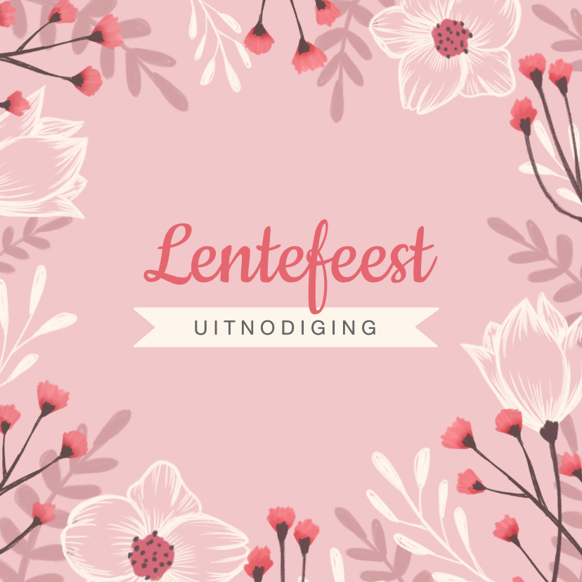 Communiekaarten - Lentefeest uitnodiging stijlvol en hip met bloemen