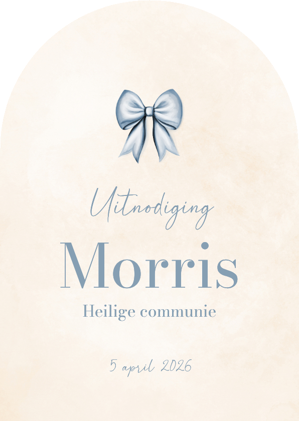 Communiekaarten - Lieve communie uitnodiging in boogvorm met blauwe strik