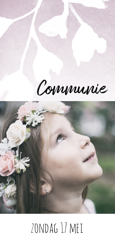 Lieve, stijlvolle communiekaart voor meisje met bloemen - Communiekaarten Communiekaarten - Lieve, stijlvolle communiekaart voor meisje met bloemen