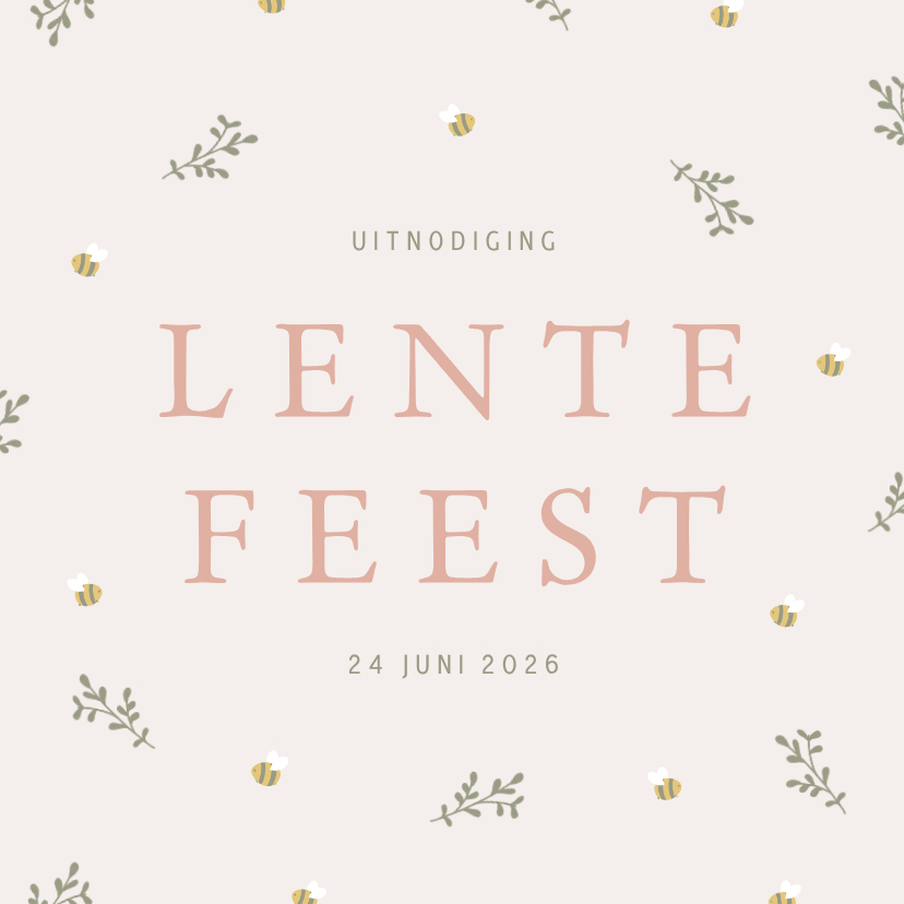 Communiekaarten - Lieve uitnodiging voor een lentefeest met takjes en bijtjes