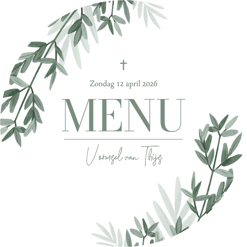 Communiekaarten - Menukaart cirkelvorm takjes stijlvol neutraal christelijk
