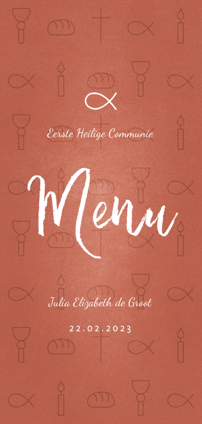 Menukaart communie christelijke symbolen meisje - Communiekaarten Communiekaarten - Menukaart communie christelijke symbolen meisje