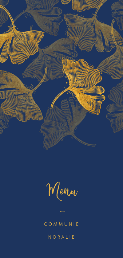 Menukaart communie ginkgoblad stempel - Communiekaarten Communiekaarten - Menukaart communie ginkgoblad stempel