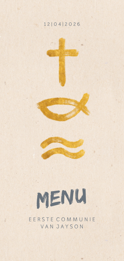 Communiekaarten - Menukaart communie met christelijke symbolen
