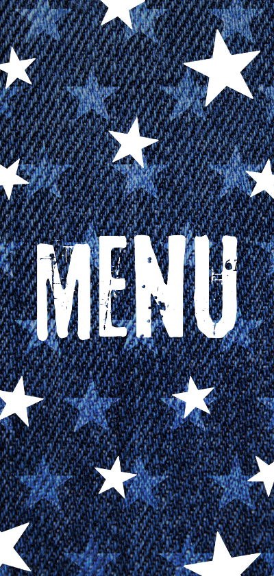 Menukaart denim stoer met sterren - Communiekaarten Communiekaarten - Menukaart denim stoer met sterren