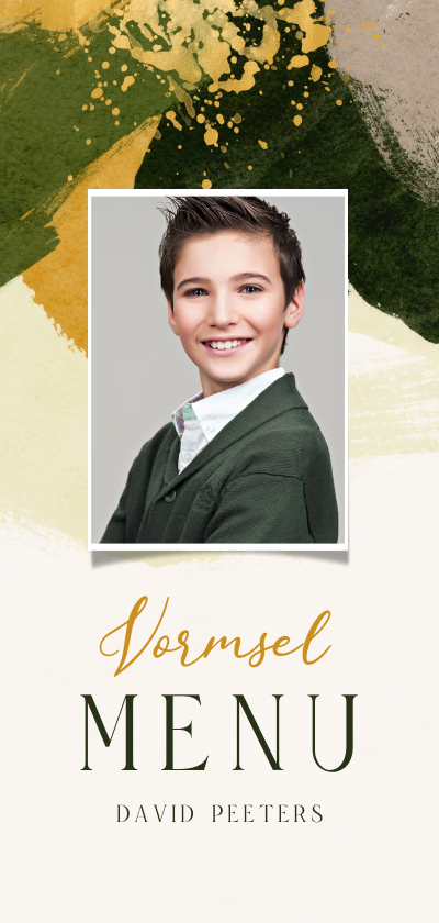 Communiekaarten - Menukaart vormsel verf stijlvol goud foto