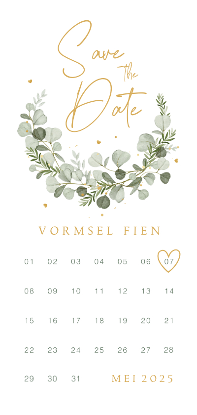 Communiekaarten - Save the date vormsel eucalyptus stijlvol hartjes klassiek