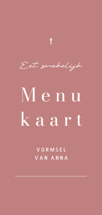 Communiekaarten - Stijlvolle menukaart oudroze met streep