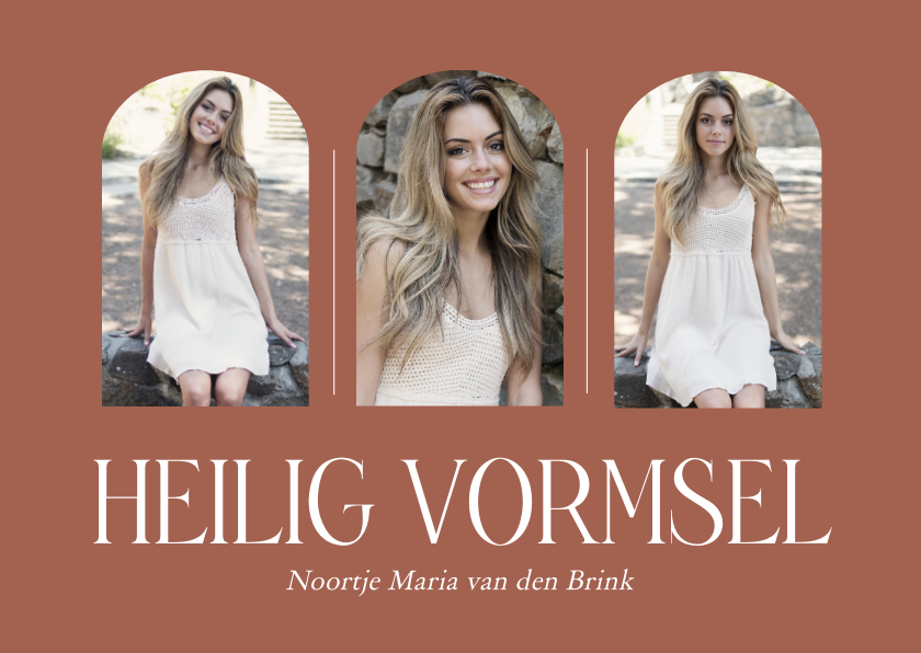 Stijlvolle terracotta vormsel uitnodiging met eigen foto's - Communiekaarten Communiekaarten - Stijlvolle terracotta vormsel uitnodiging met eigen foto's