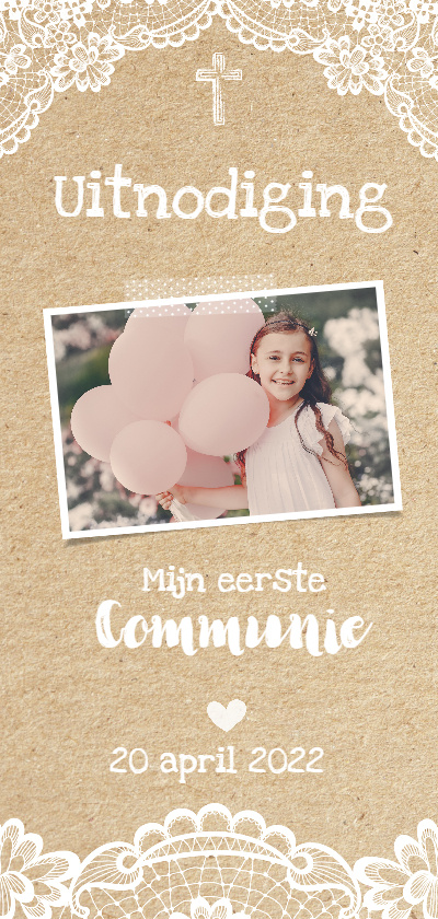 Uitnodiging Communie Kant & Karton - Communiekaarten Communiekaarten - Uitnodiging Communie Kant & Karton