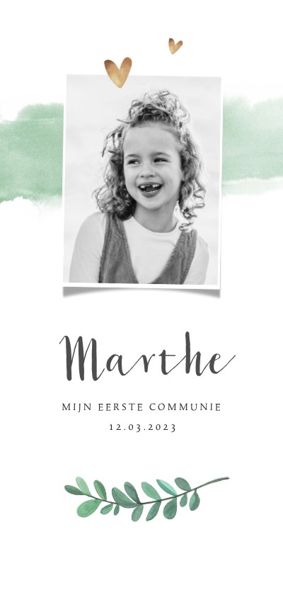 Uitnodiging communie stijlvol waterverf pastelgroen - Communiekaarten Communiekaarten - Uitnodiging communie stijlvol waterverf pastelgroen