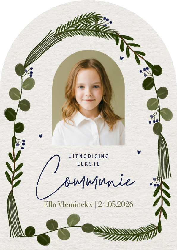 Communiekaarten - Uitnodiging eerste communie botanisch boog takjes foto