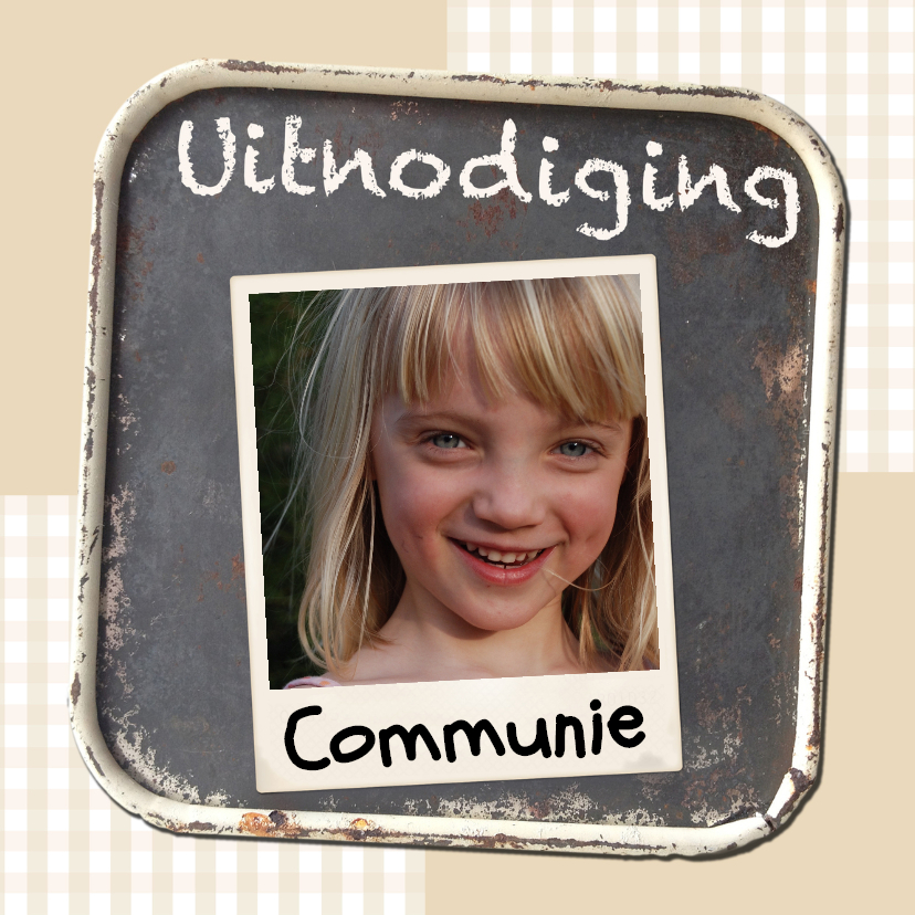 Uitnodiging krijtbord beige - BK - Communiekaarten Communiekaarten - Uitnodiging krijtbord beige - BK