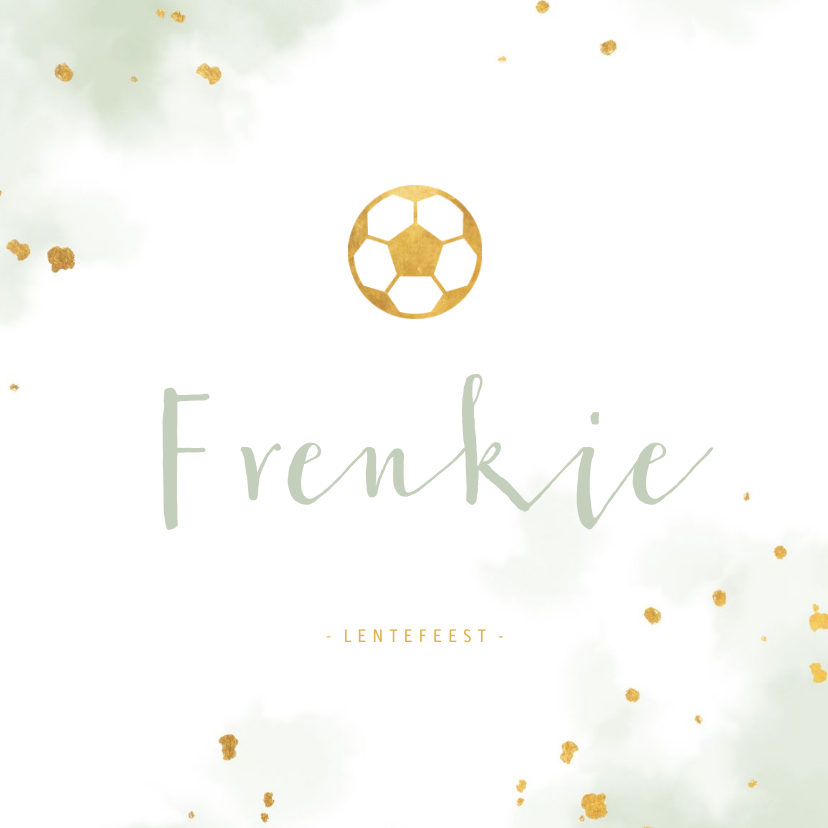 Uitnodiging lentefeest gouden voetbal met waterverf - Communiekaarten Communiekaarten - Uitnodiging lentefeest gouden voetbal met waterverf