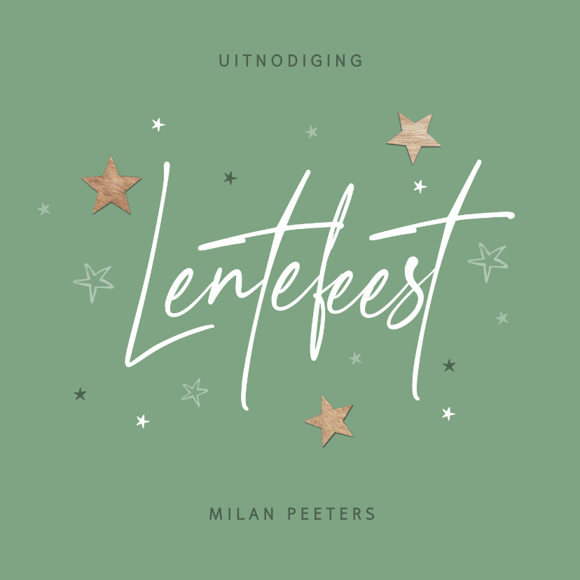 Communiekaarten - Uitnodiging lentefeest sterren hout