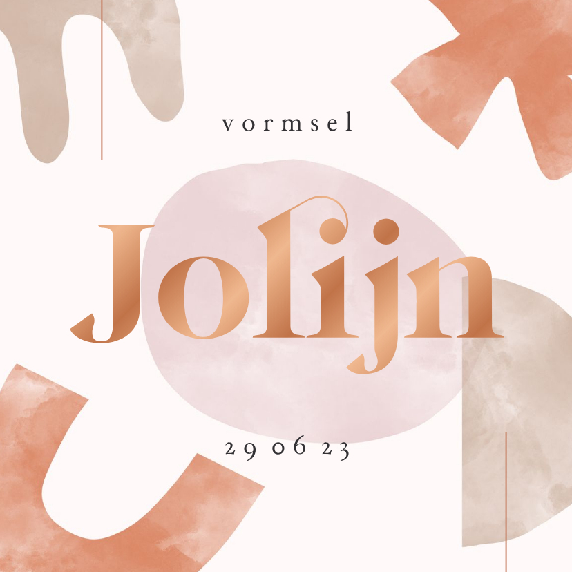 Uitnodiging vormsel met abstracte vormen en koperfolie - Communiekaarten Communiekaarten - Uitnodiging vormsel met abstracte vormen en koperfolie
