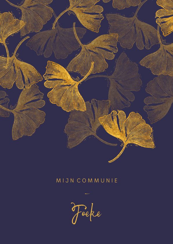 Communiekaarten - Uitnodigingskaart communie ginkgo blauw