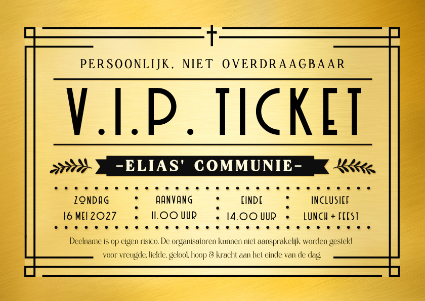 Communiekaarten - V.I.P. ticket uitnodiging origineel voor de eerste communie 