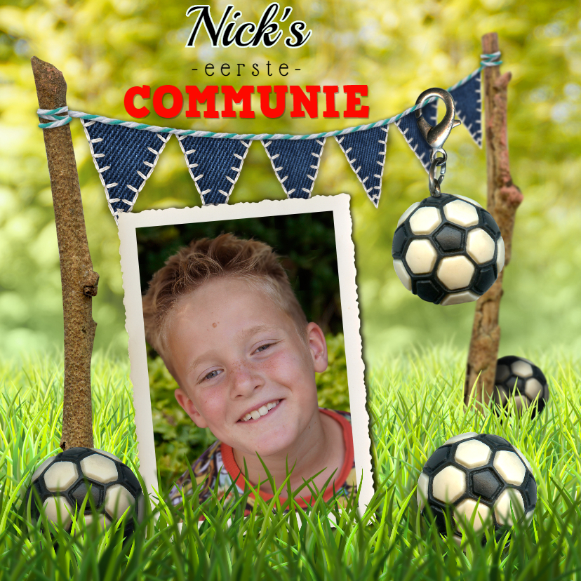 Voetbal Communie foto stoer - Communiekaarten Communiekaarten - Voetbal Communie foto stoer