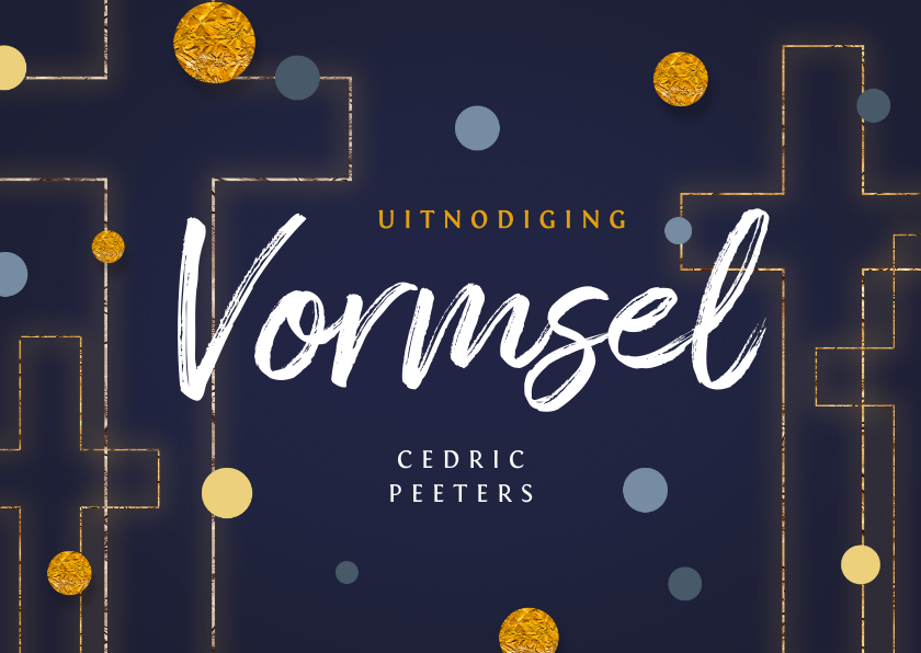 Communiekaarten - Vormsel communie uitnodiging goud kruis confetti