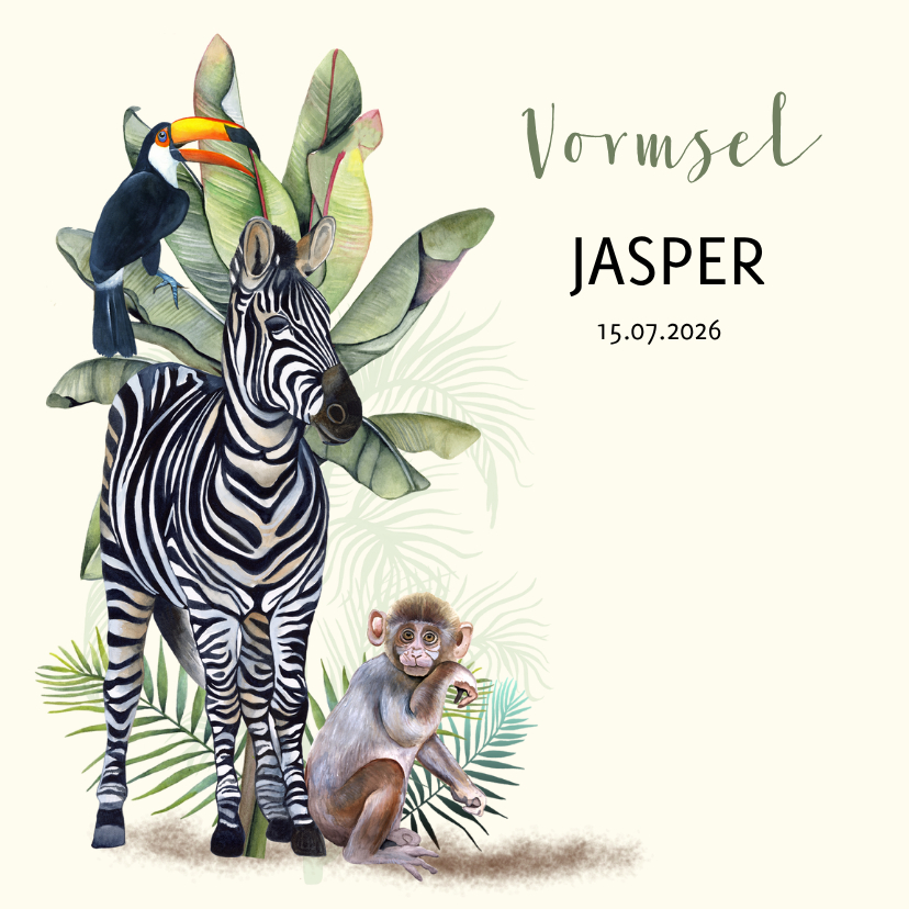 Vormsel jungle zebra - Communiekaarten Communiekaarten - Vormsel jungle zebra