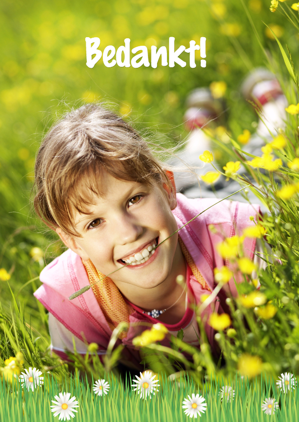 Vrolijke Communnie Bedankkaart Bloemen - Communiekaarten Communiekaarten - Vrolijke Communnie Bedankkaart Bloemen