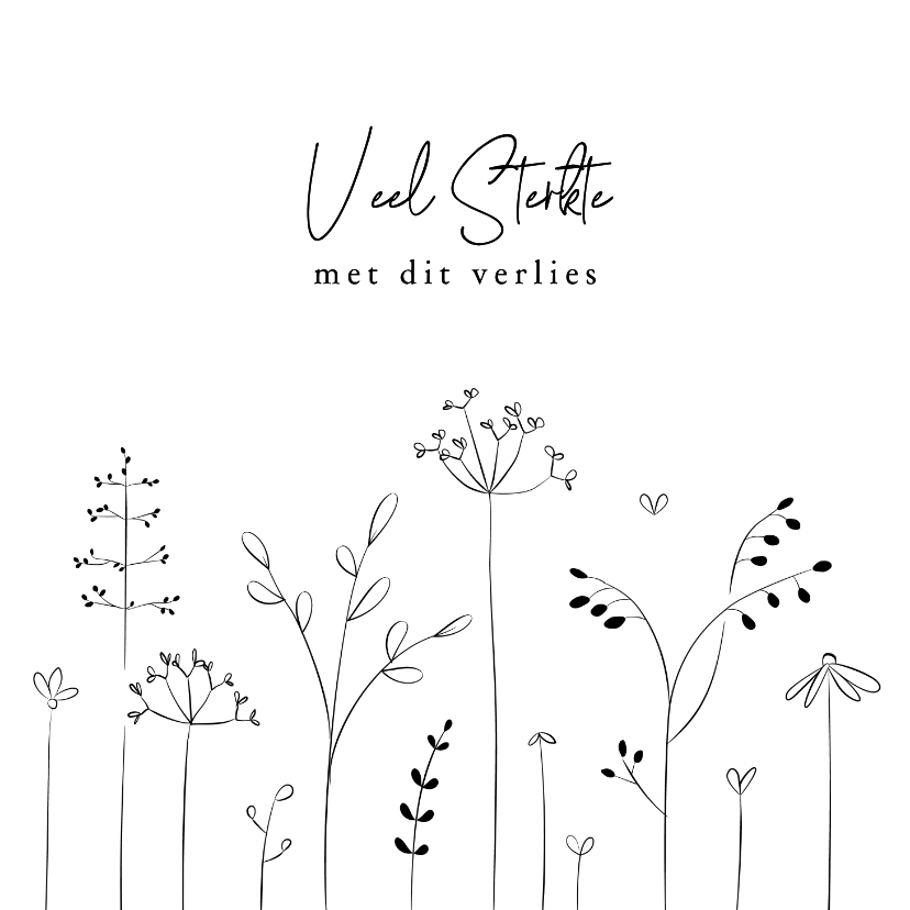 Artistieke condoleancekaart met handgetekende wilde bloemen - Condoleancekaarten Condoleancekaarten - Artistieke condoleancekaart met handgetekende wilde bloemen