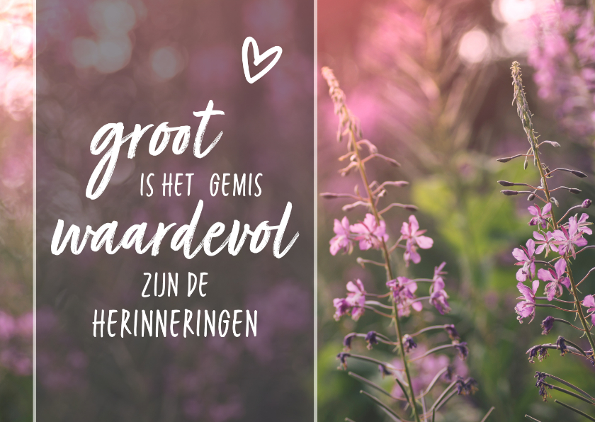 Condoleance - gedicht hartje roze bloemen - Condoleancekaarten Condoleancekaarten - Condoleance - gedicht hartje roze bloemen